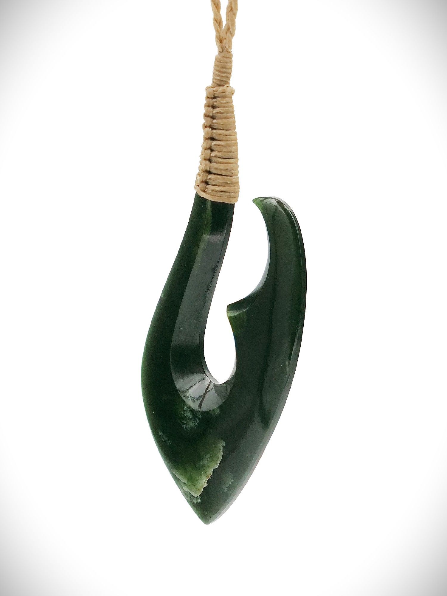 Moko Pounamu Hei Matau (Hook) Genuine NZ Kawakawa Greenstone - Orotere
