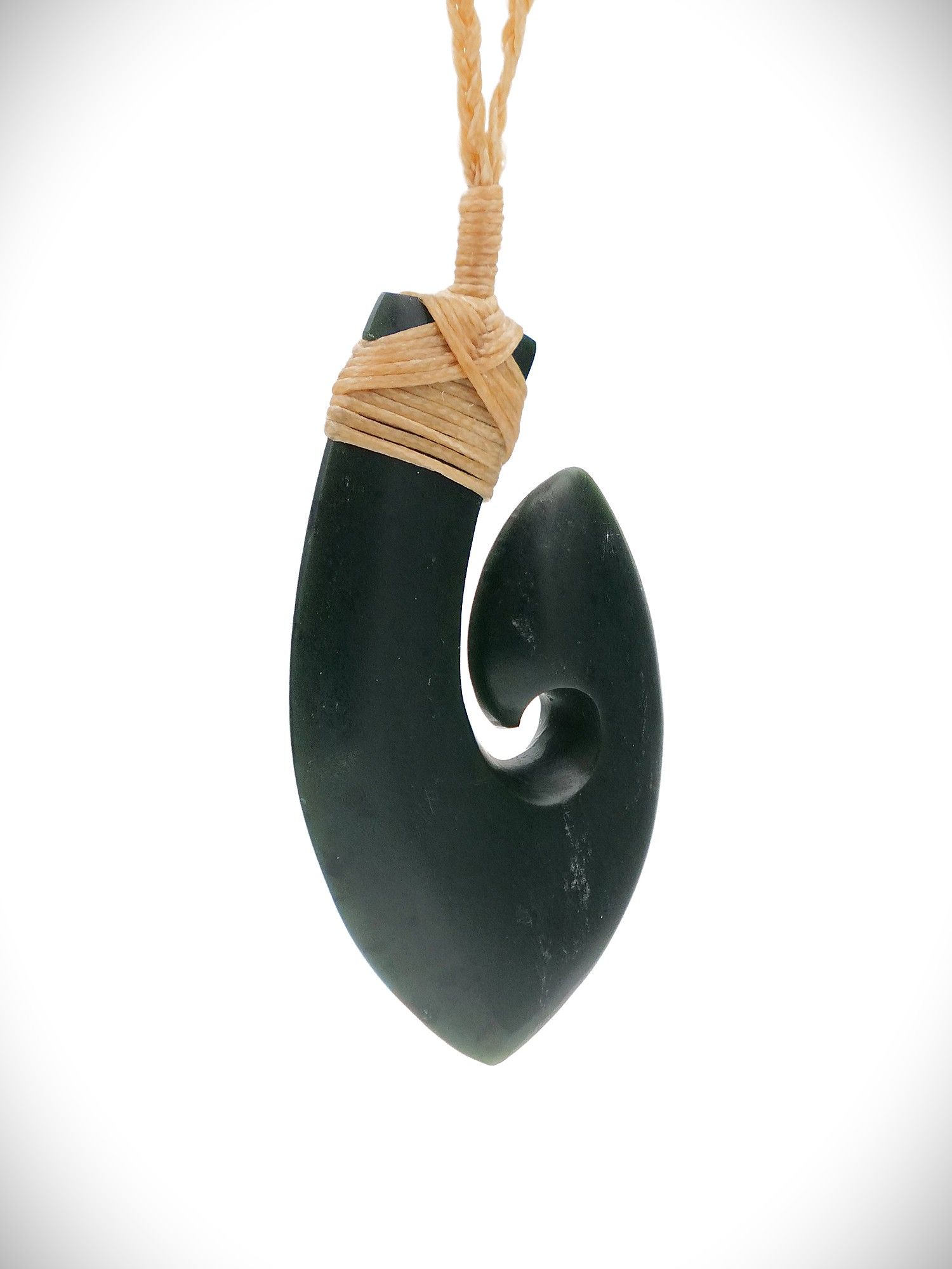Moko Pounamu Hei Matau (Hook) NZ Genuine Kawakawa Greenstone - Kauroa