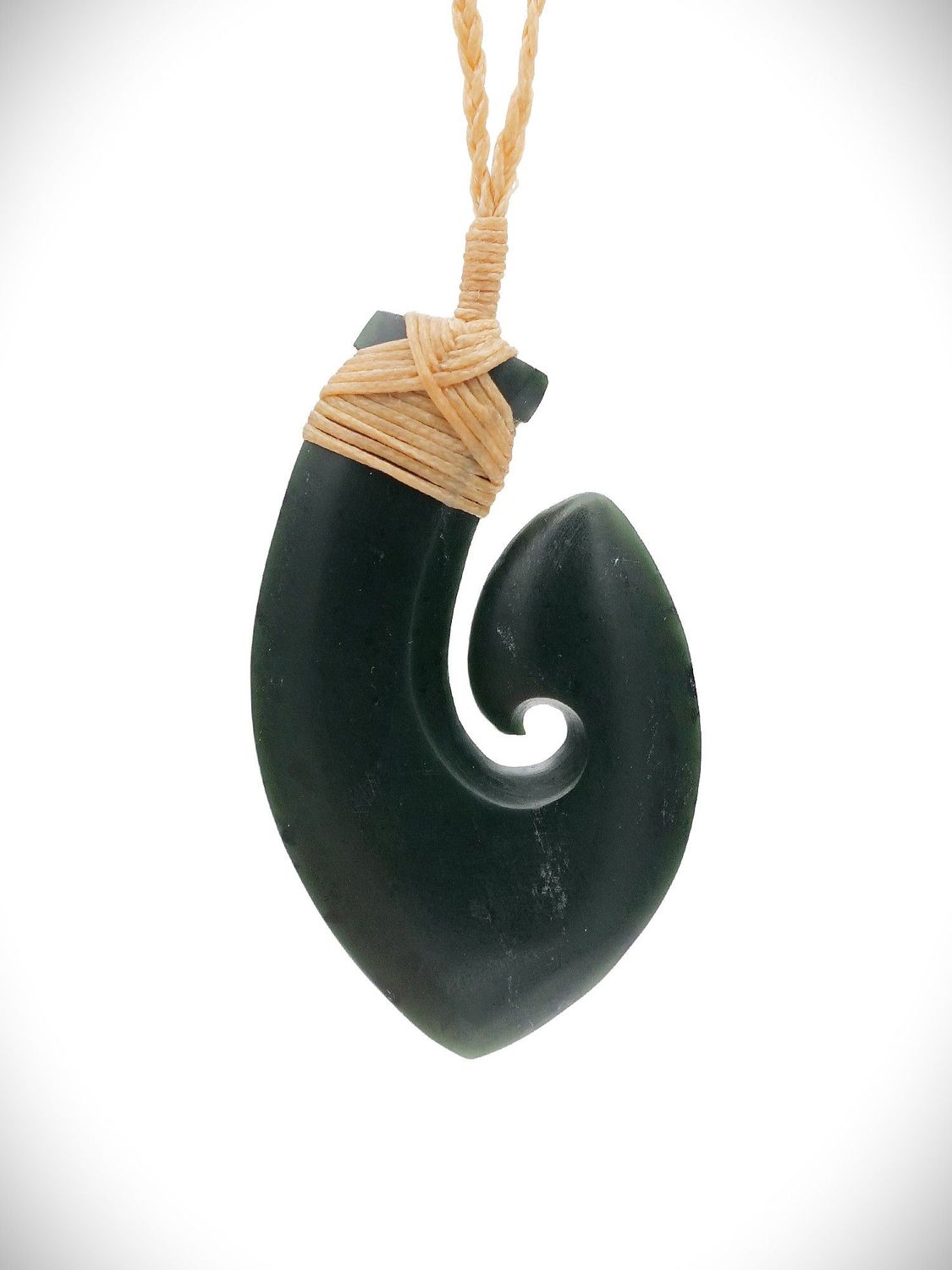 Moko Pounamu Hei Matau (Hook) NZ Genuine Kawakawa Greenstone - Kauroa Moko Pounamu Hei Matau (Hook) NZ Genuine Kawakawa Greenstone - Kauroa