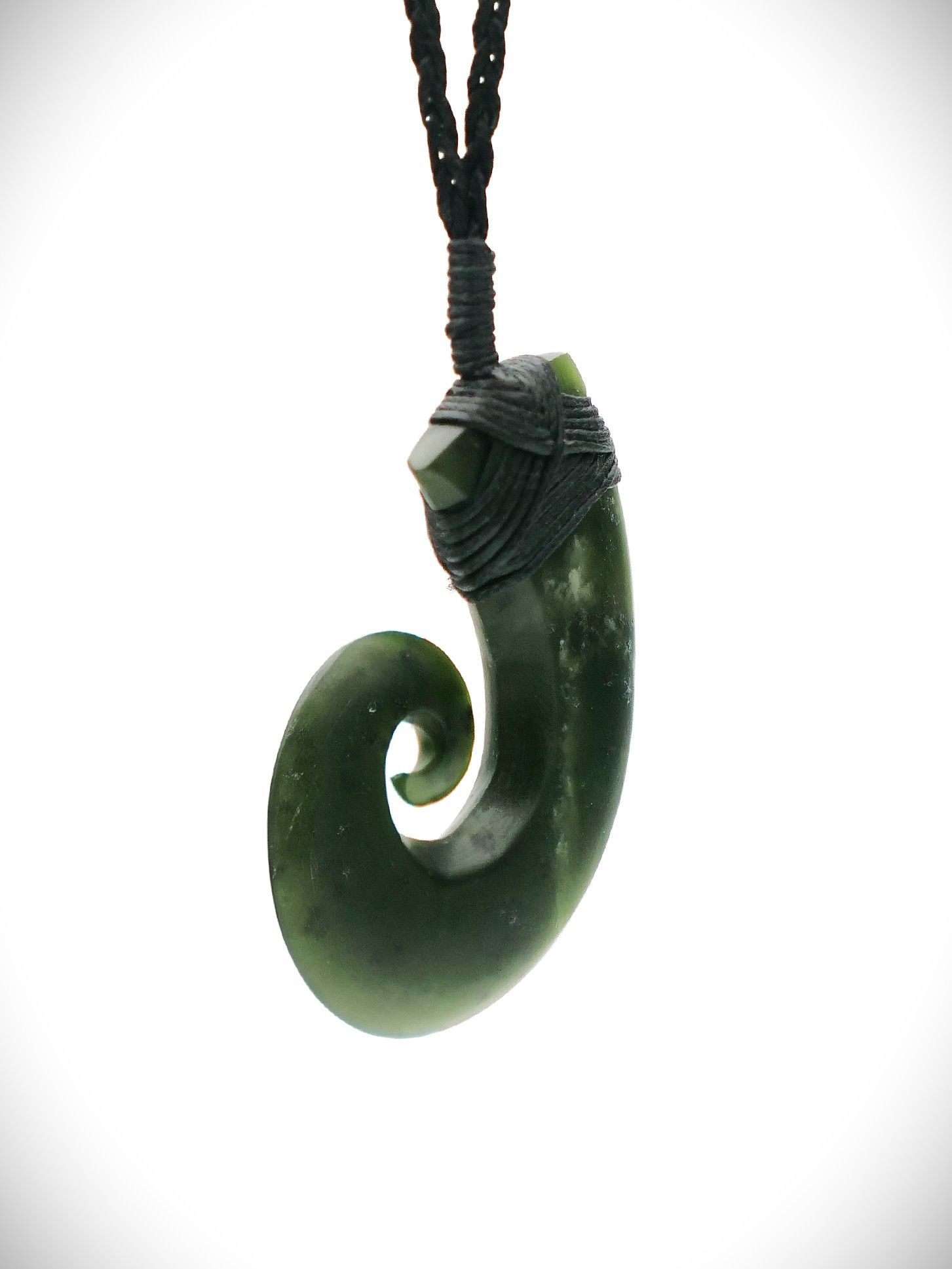 Moko Pounamu Hei Matau (Hook) NZ Genuine Kawakawa Greenstone - Waireinga