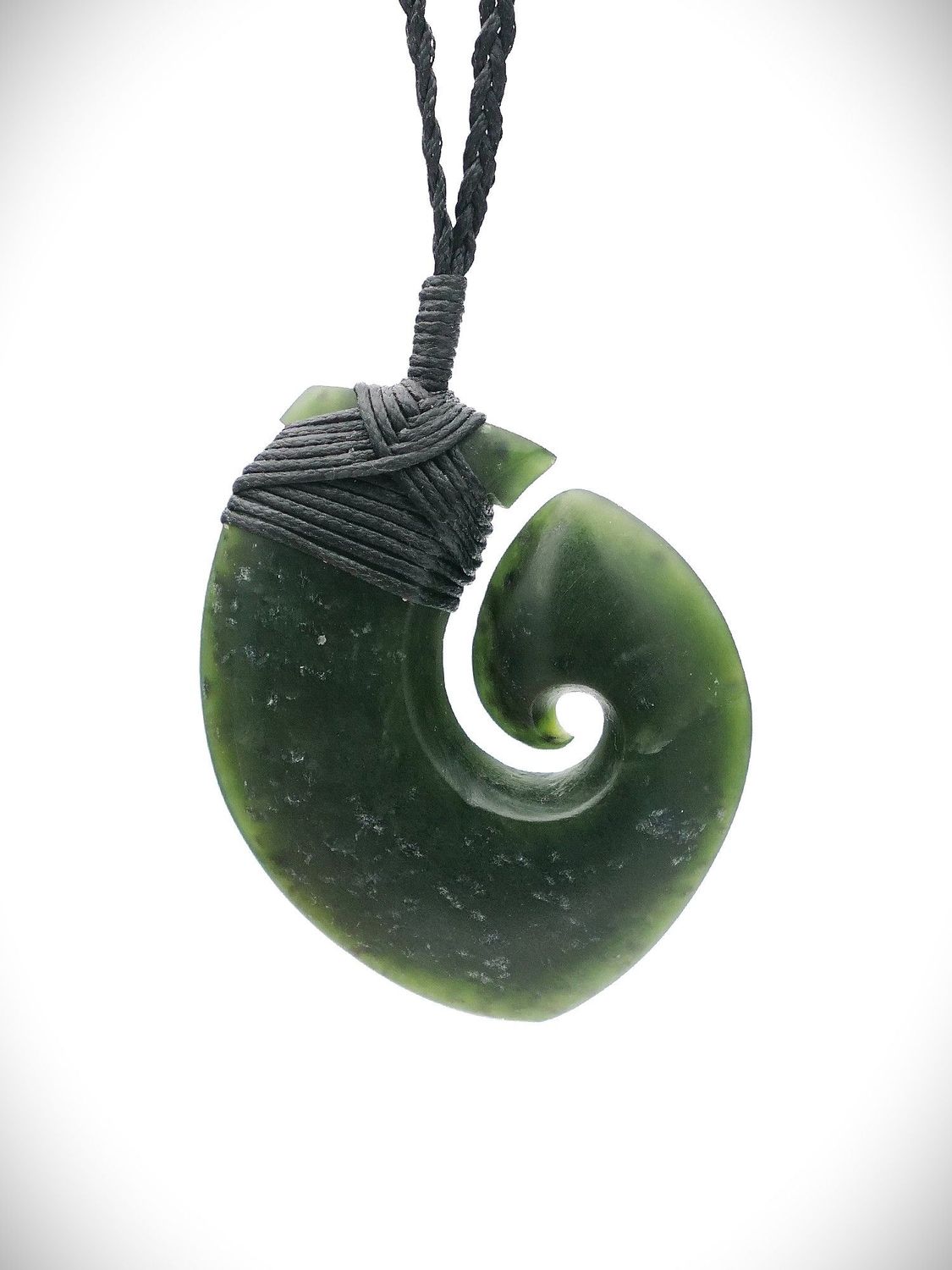 Moko Pounamu Hei Matau (Hook) NZ Genuine Kawakawa Greenstone - Hakea