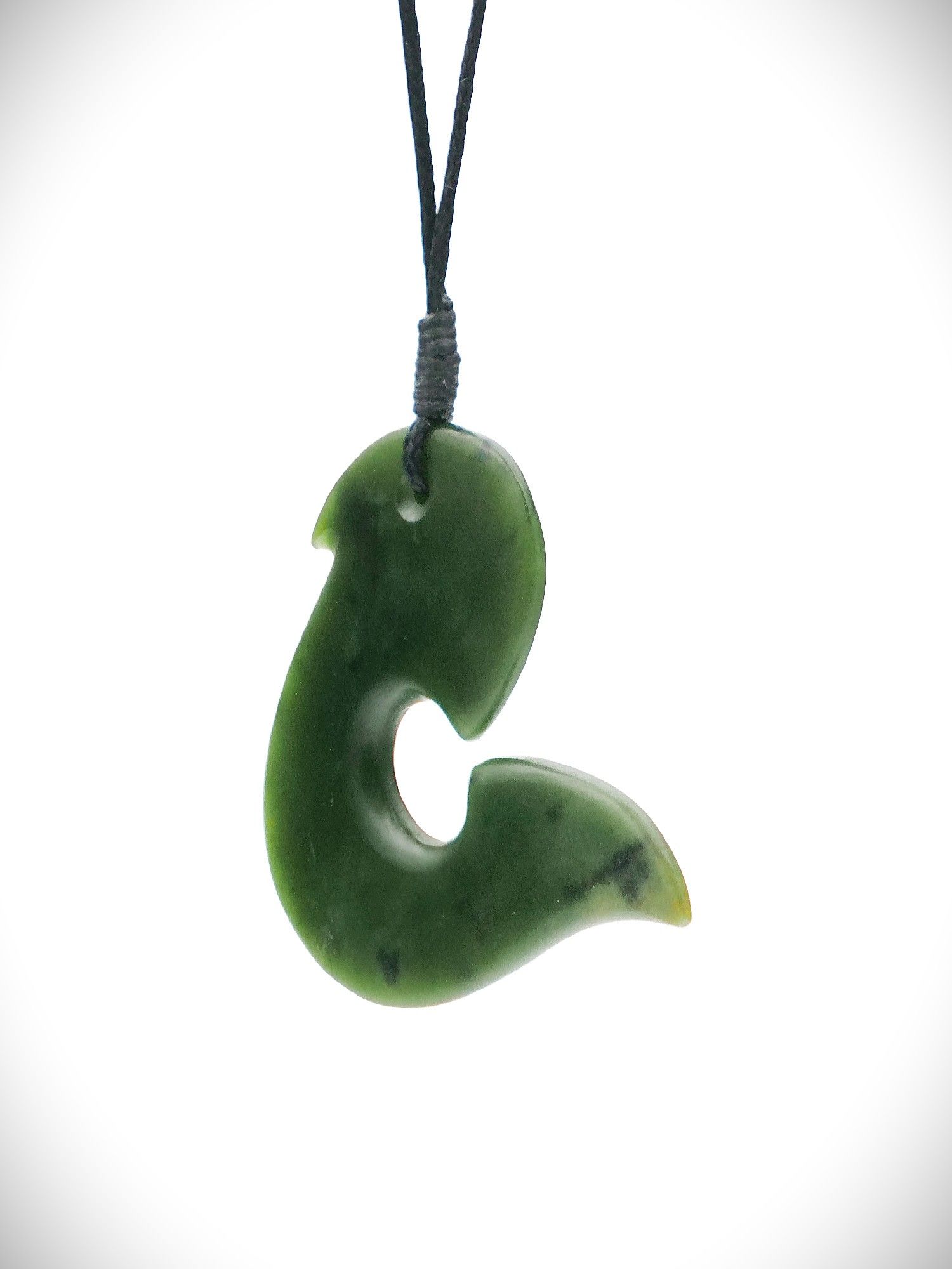 Moko Pounamu Hei Matau (Hook) NZ Genuine Kawakawa Greenstone - Motakotako