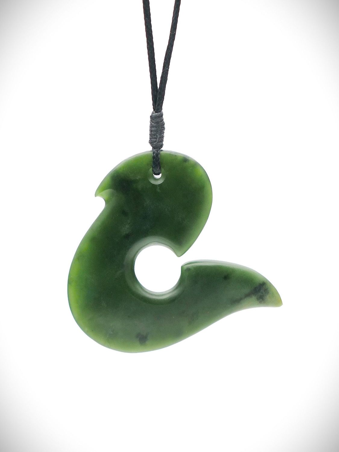 Moko Pounamu Hei Matau (Hook) NZ Genuine Kawakawa Greenstone - Motakotako Moko Pounamu Hei Matau (Hook) NZ Genuine Kawakawa Greenstone - Motakotako