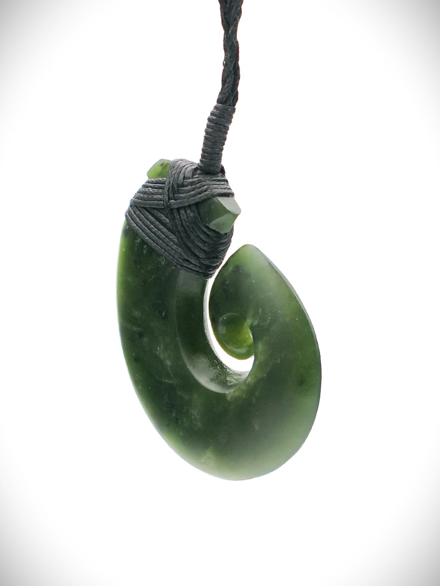 Moko Pounamu Hei Matau (Hook) NZ Genuine Kawakawa Greenstone - Te Papatapu