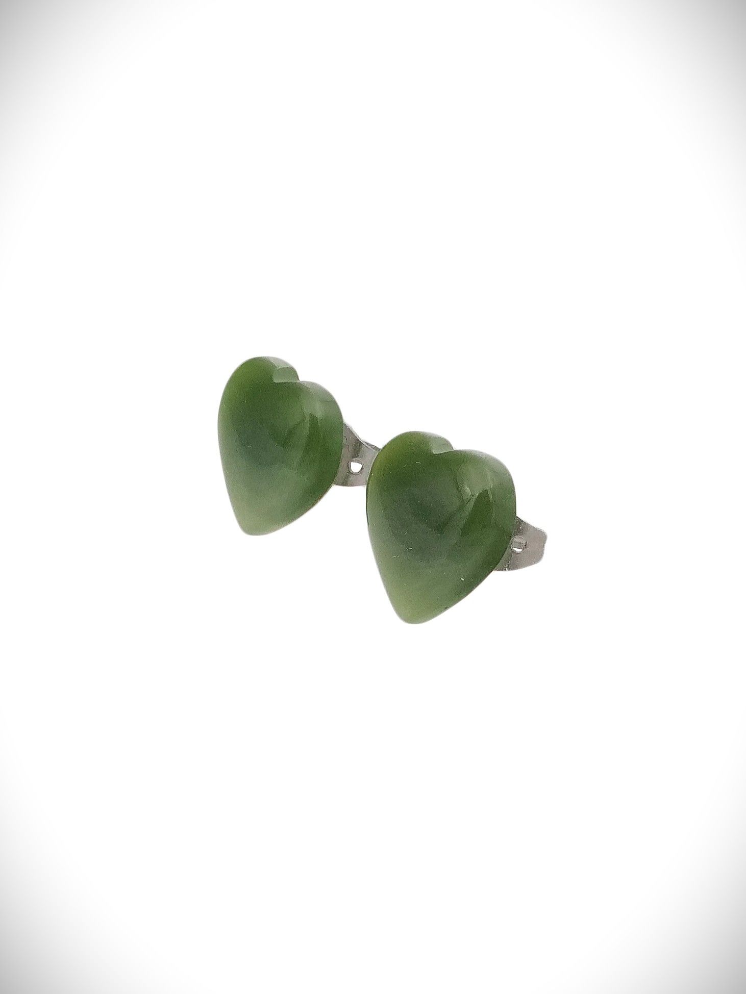 Moko Pounamu Heart Stud Earrings Genuine NZ Greenstone