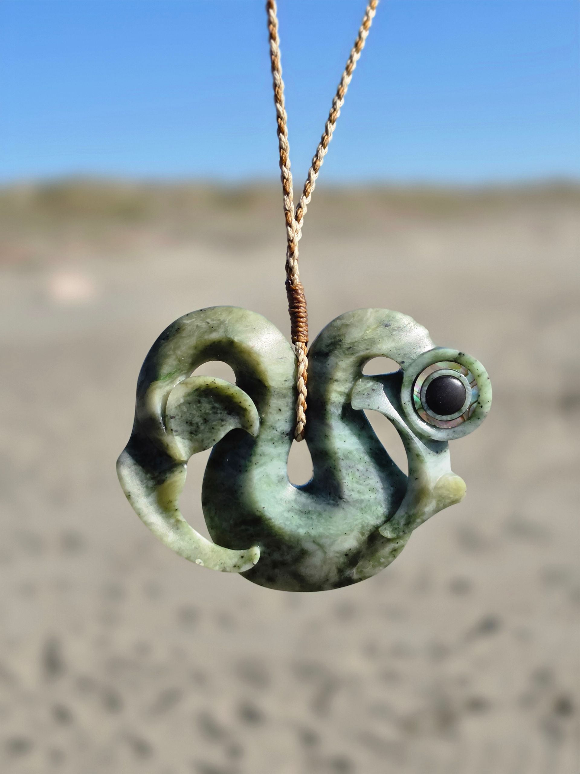 Moko Pounamu Peka Peka NZ Genuine Te Tau Ihu (Nelson) Inanga Greenstone - Riroriro