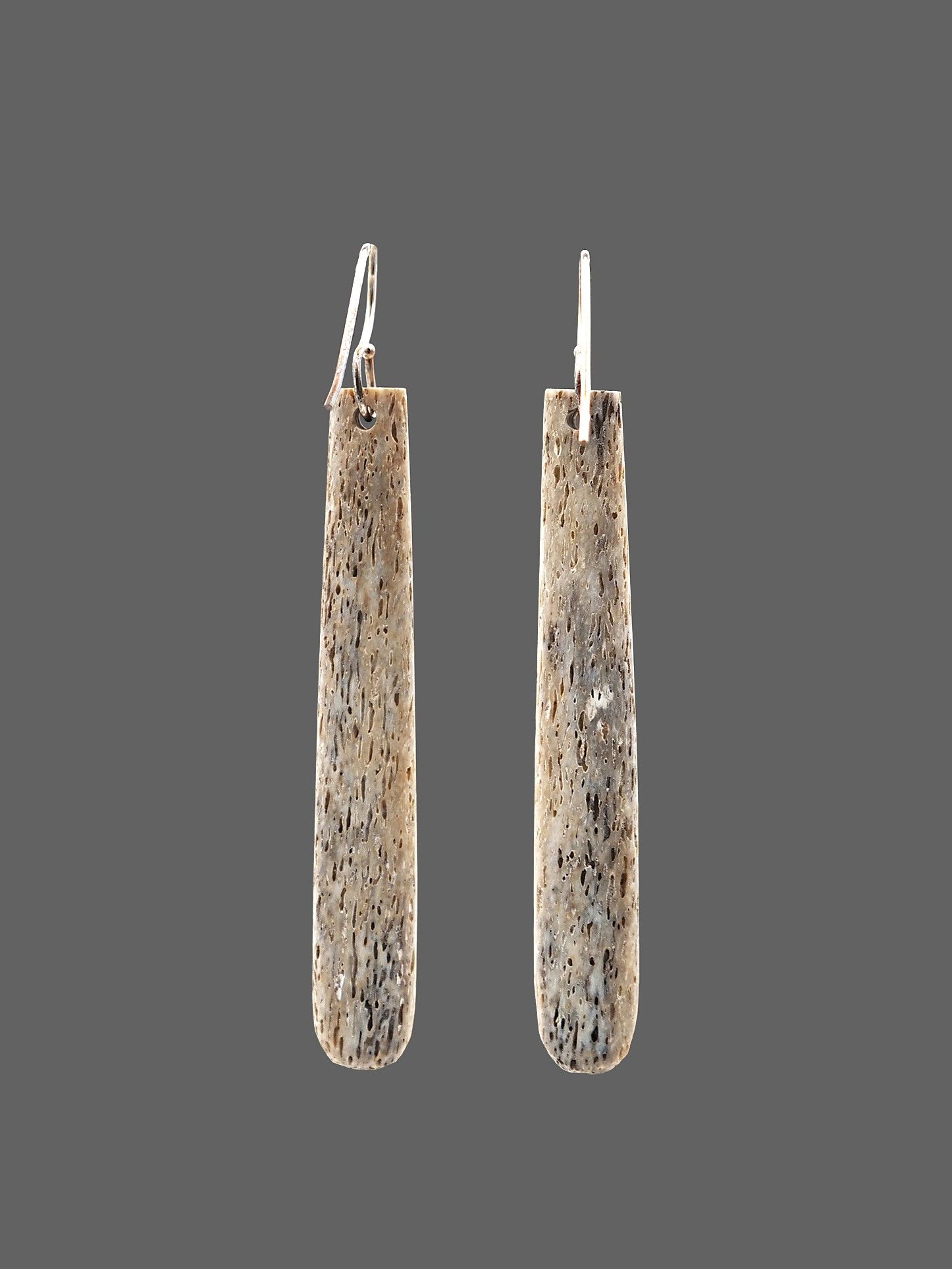 Moko Pounamu Whale Bone and Sterling Silver Drop Earrings  - Whatitiri
