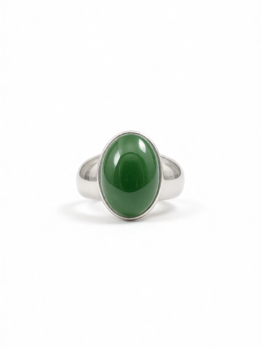 Moko Pounamu Gilt Kawakawa Pounamu & Sterling Silver Ring - Waikawau