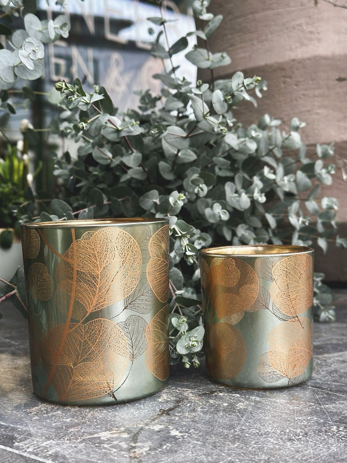 2er Set Windlicht Ginkgo