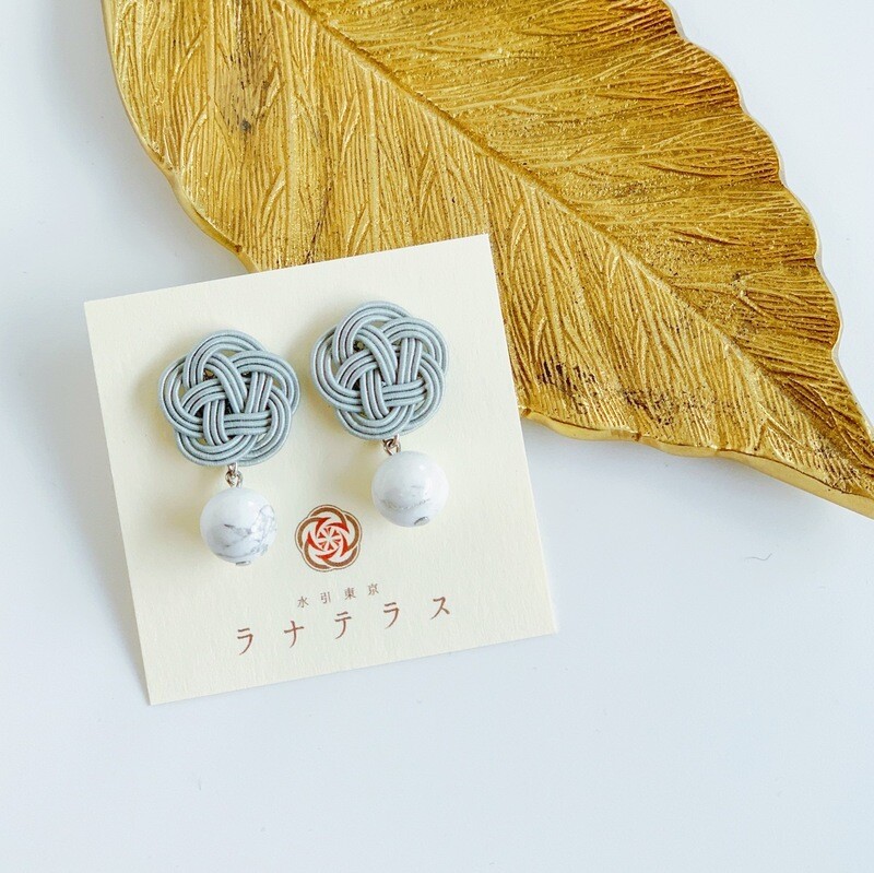 水引お花と天然石のピアス
