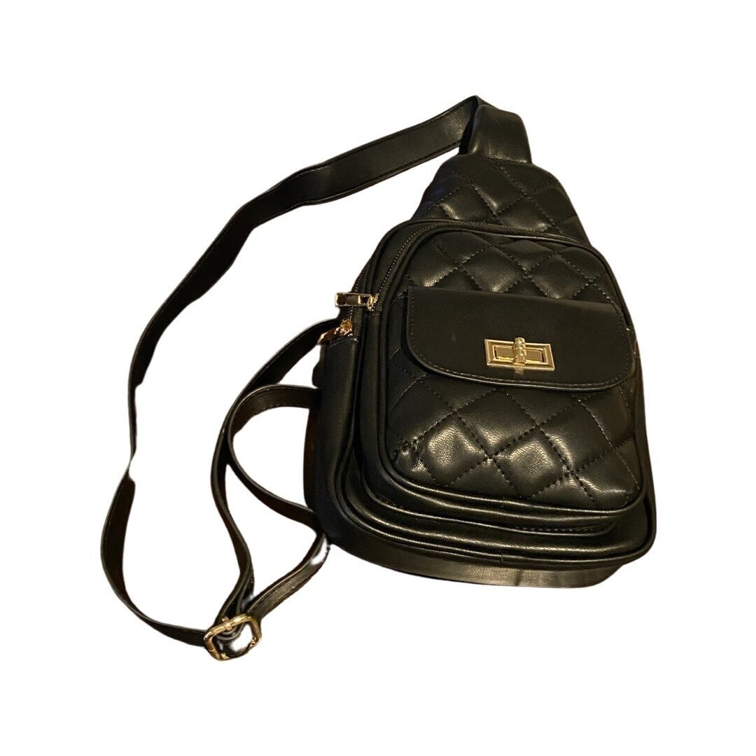 Kallia Crossbody Bag - Black Patterned Wool and Leather
