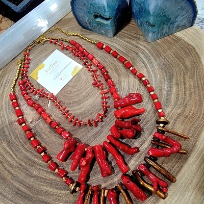 Red coral statement necklace. One of a kind, unique and original design. 
