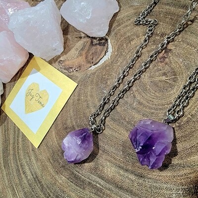 Amethyst raw pendants necklace. Healing raw genuine gemstones long and short chains.