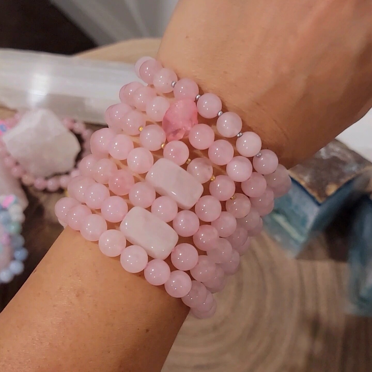 Rose quartz valentine's heart bracelets ♥ Pink chalcedony 