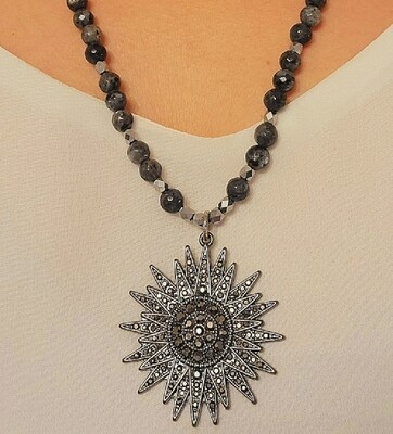 Norwegian moonstone necklace with Silver rhinestone Star pendant. Night Sky collection.