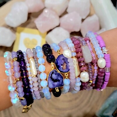 Amethyst beaded Bracelets with natural rhondel beads and raw amethyst clusters focal beads.