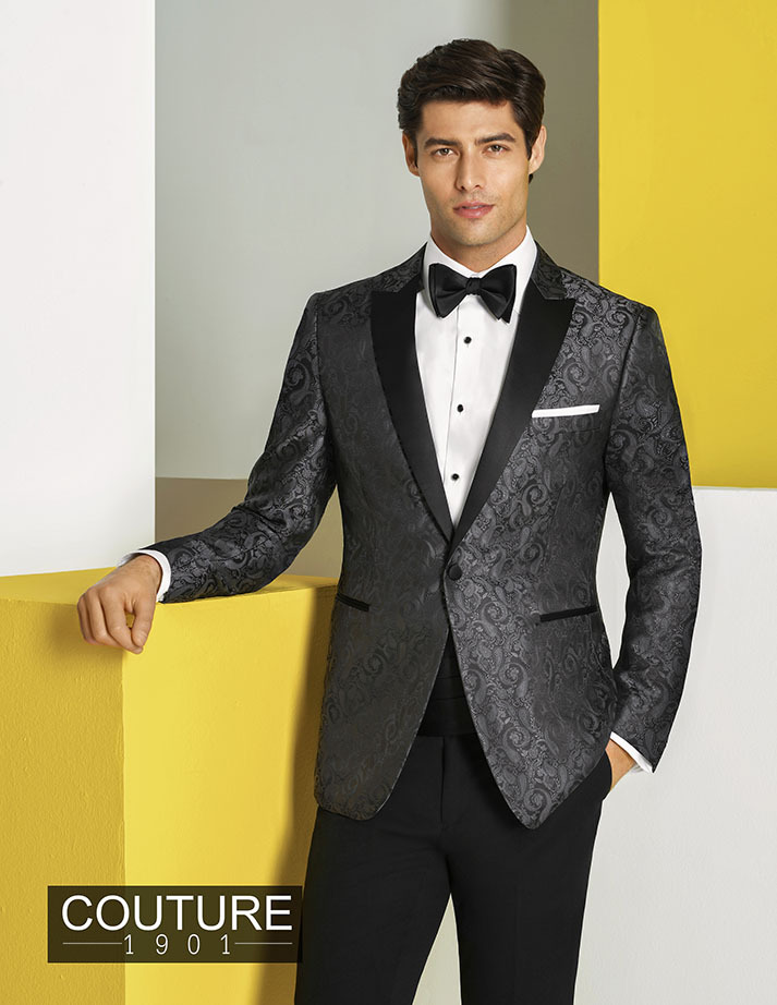 Charcoal Paisley One Button Peak-Couture 1901