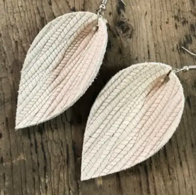 Cream Palm Leaf Textured Leather Earring