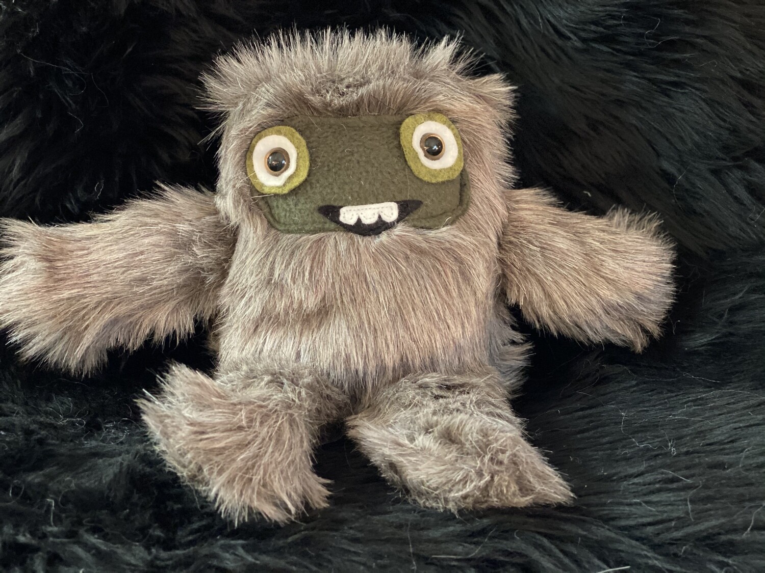 Crystal Infused Protective Snuggle Monster - Short Haired Gray with Green Felt Face Crystal Infused Protective Snuggle Monster - Short Haired Gray with Green Felt Face