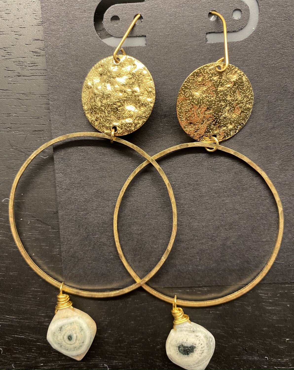 Hammered Brass Earrings with Solar Quartz Hammered Brass Earrings with Solar Quartz