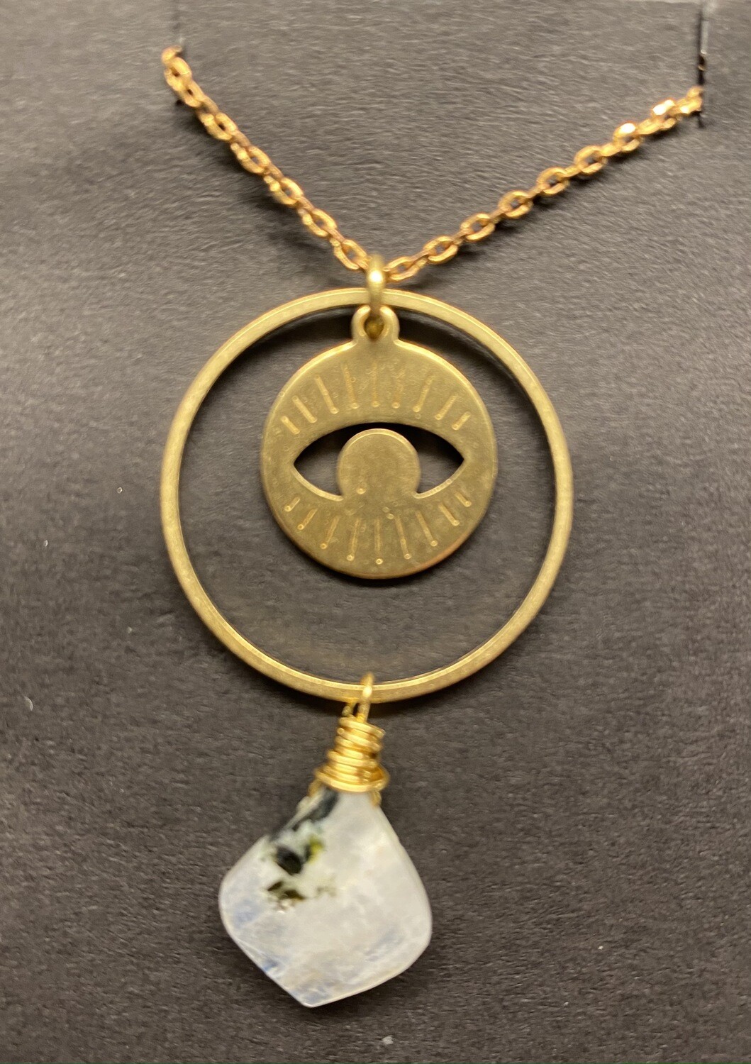 Rainbow moonstone and brass eye necklace Rainbow moonstone and brass eye necklace