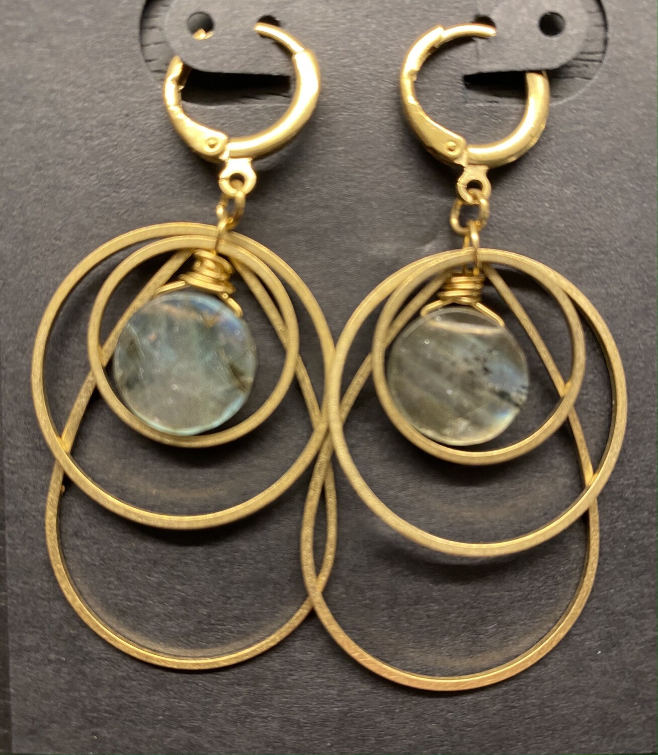 Brass and Labradorite Teardrop Ripple Earrings Brass and Labradorite Teardrop Ripple Earrings