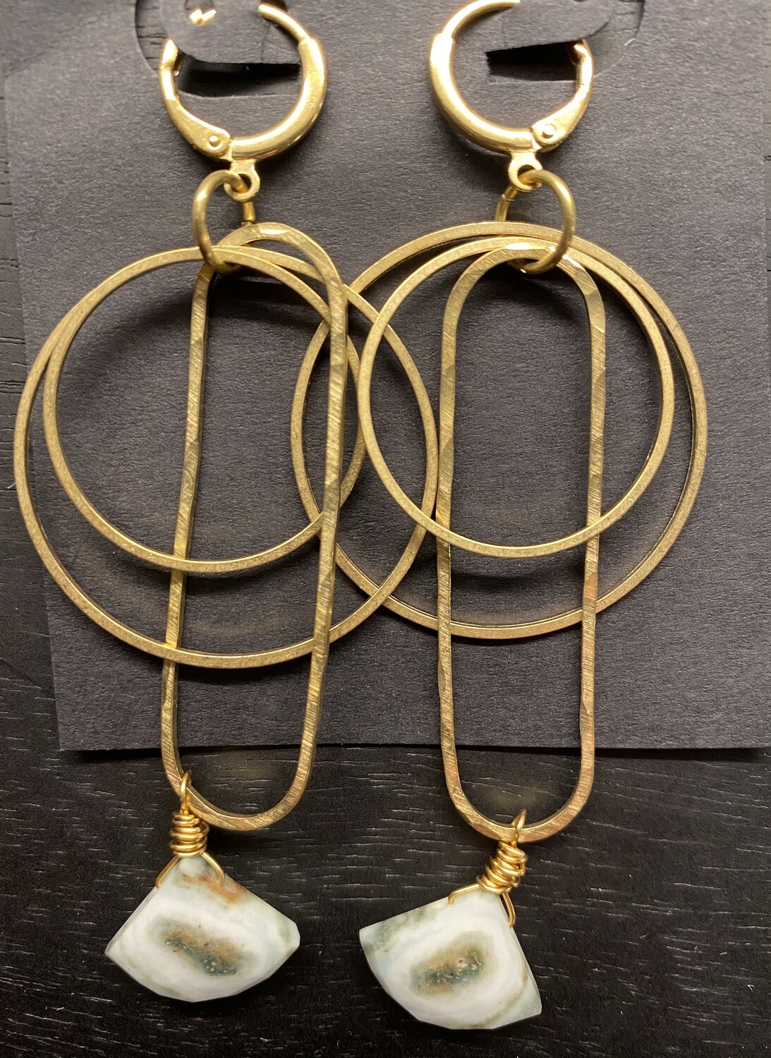 Hammered Brass and Solar Quartz Dangle Earrings Hammered Brass and Solar Quartz Dangle Earrings