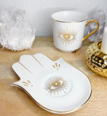 Evil Eye Tea Set (White and Gold Cup + Saucer)