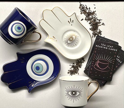 Evil Eye Tea Set (Blue and Gold Cup + Saucer)