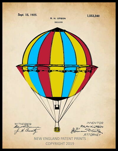 Hot Air Balloon Patent Print Framed - Color