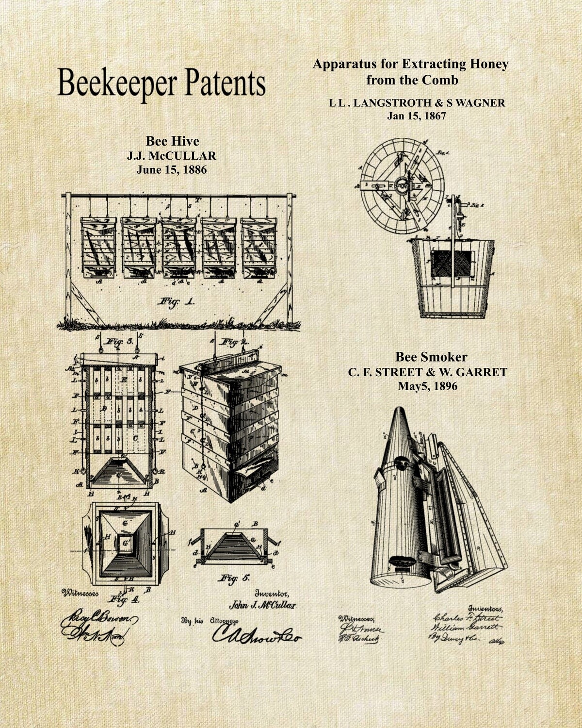 Beekeeper Collage Patent Print - Unframed 8x10 - Ready for  You to Frame