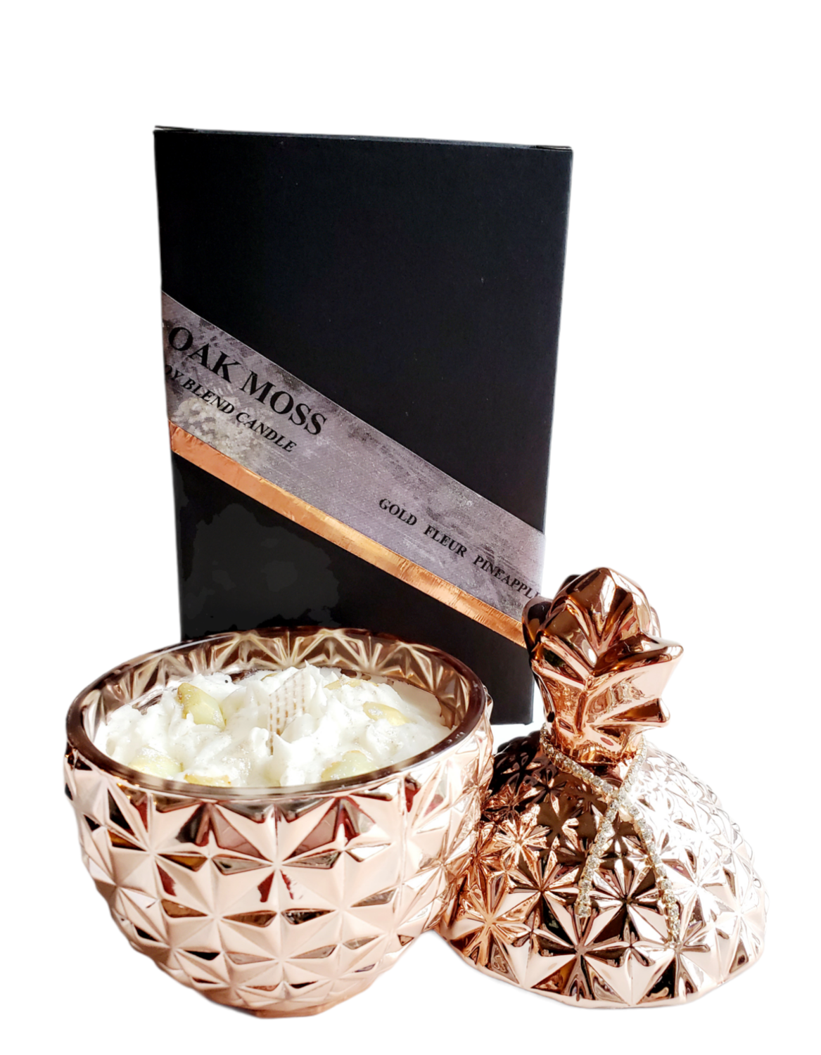 Rose Gold Soy Pineapple Glass Candle Ribbon Wick