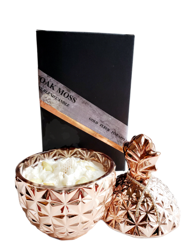 Rose Gold Soy Pineapple Glass Candle Ribbon Wick
