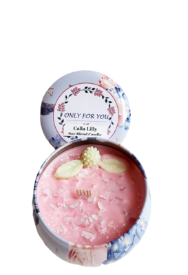 Soy Calla Lilly Tin Candle with Ribbon Wick