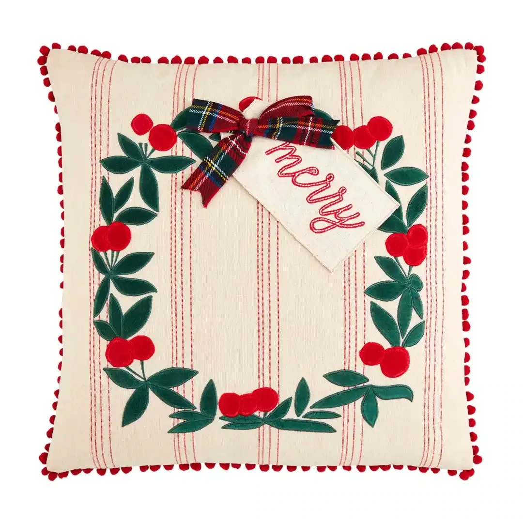 Velvet Christmas Wreath Pillow and Guest Towel Set