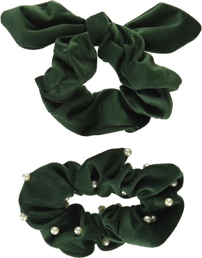 Velvet Scrunchie Set, Color: Winter Green