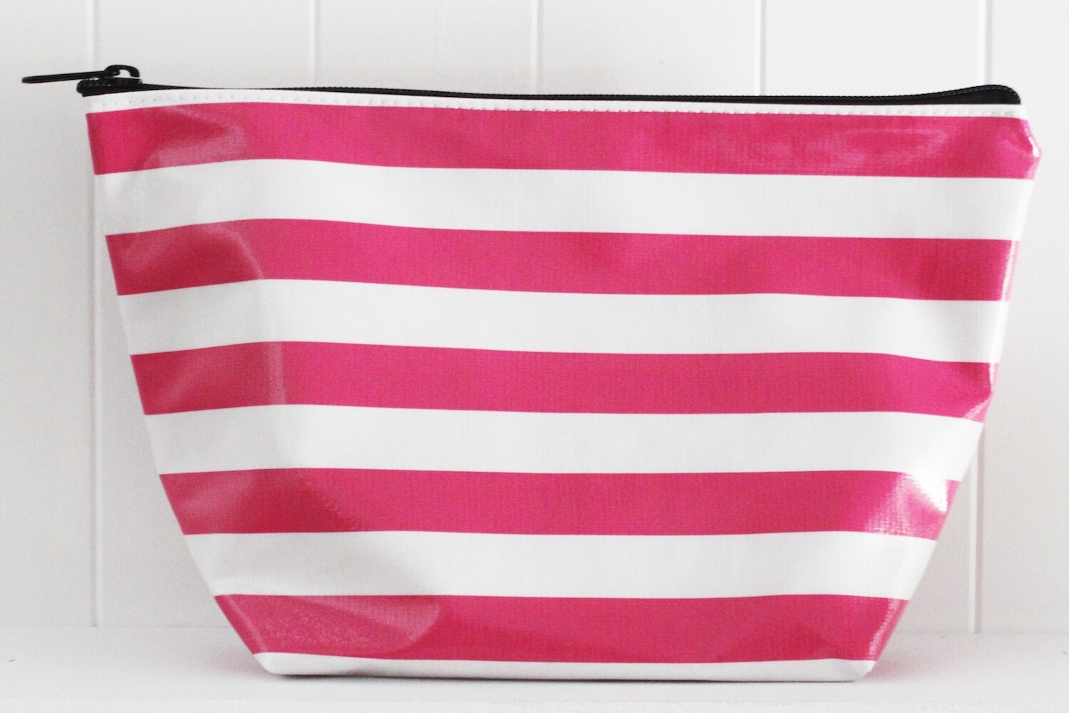 Oilcloth Jumbo Cosmetic Case, Pouch Pattern: Hot Pink Stripe