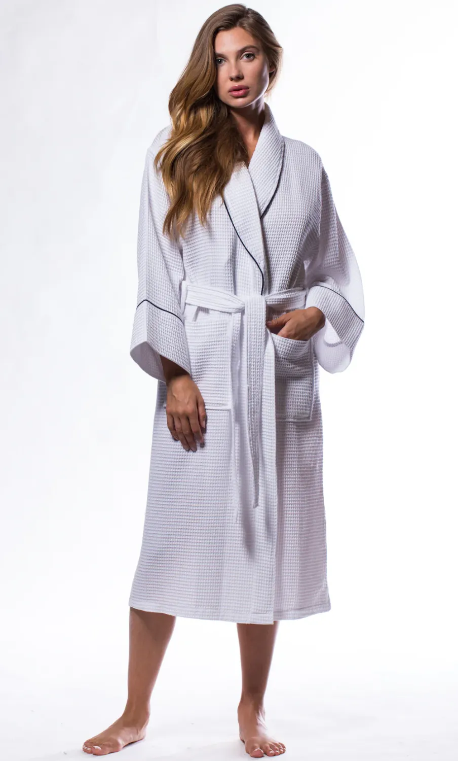 ADULT UNISEX Piped Waffle Robe