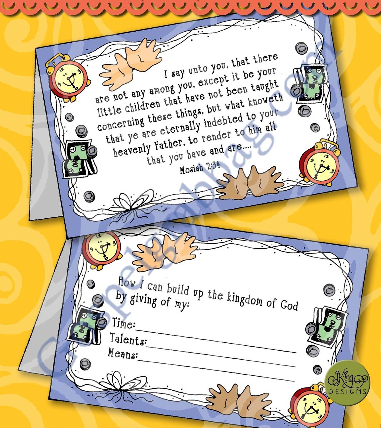 Build up the Kingdom: Time, Talents, Means tent card