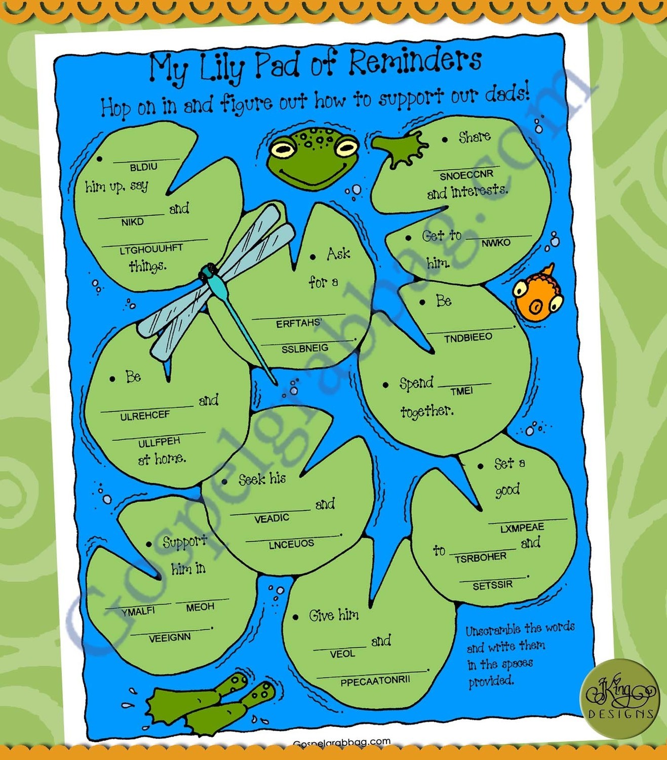 Dad Support Lily Pad Reminders word scramble