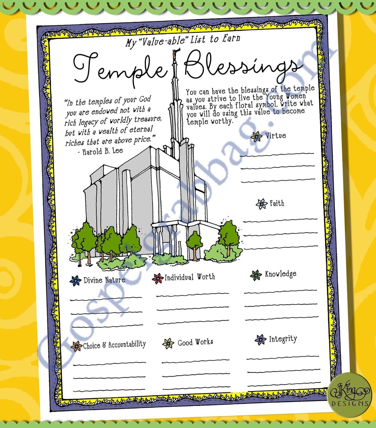 My Value-able List to Earn Temple Blessings journal