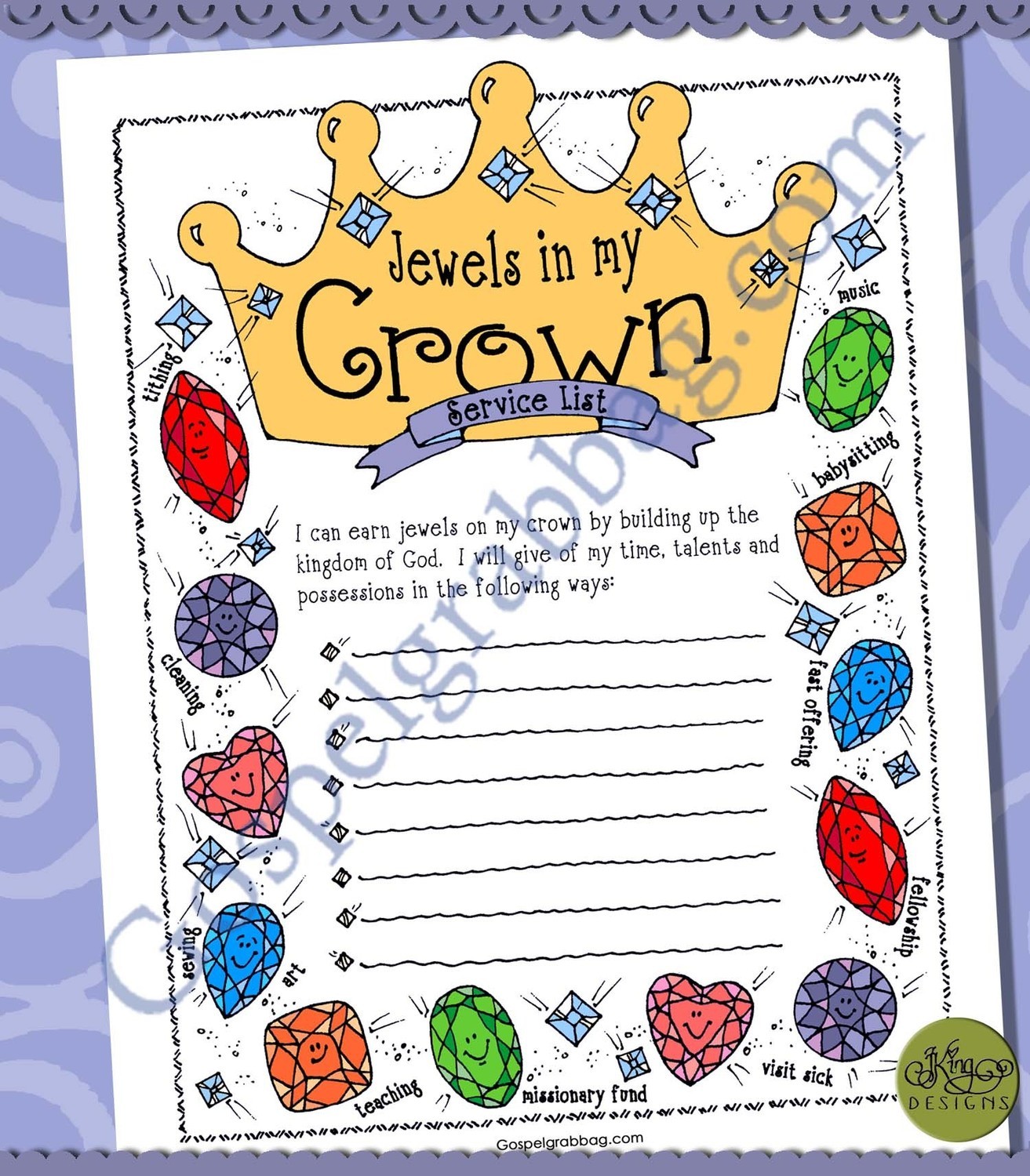 Jewels in My Crown service list - Service - Law of Consecration