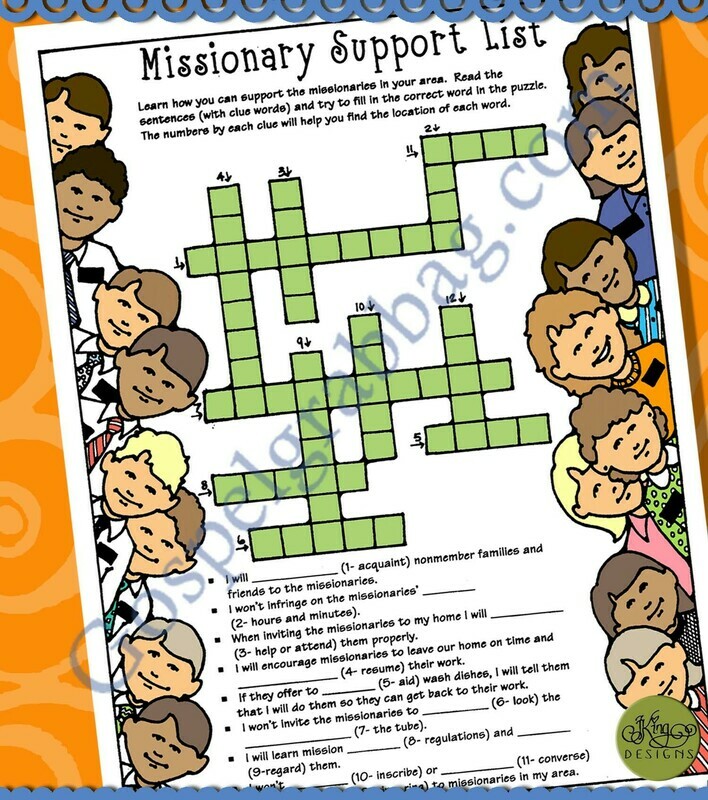 Missionary Support Crossword Puzzle