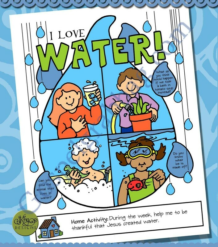 I Love Water! Jesus Created Water poster or coloring page