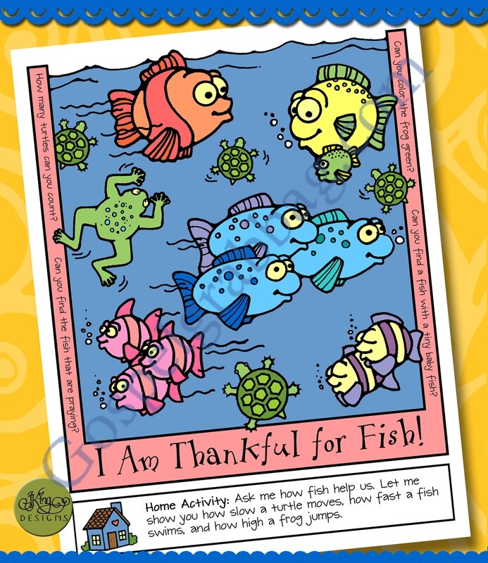 Thankful for Fish poster or coloring page