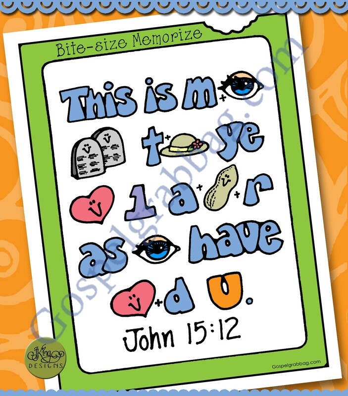Be Kind, Love Others - Bite-Size Memorize John 15:12 rebus poster