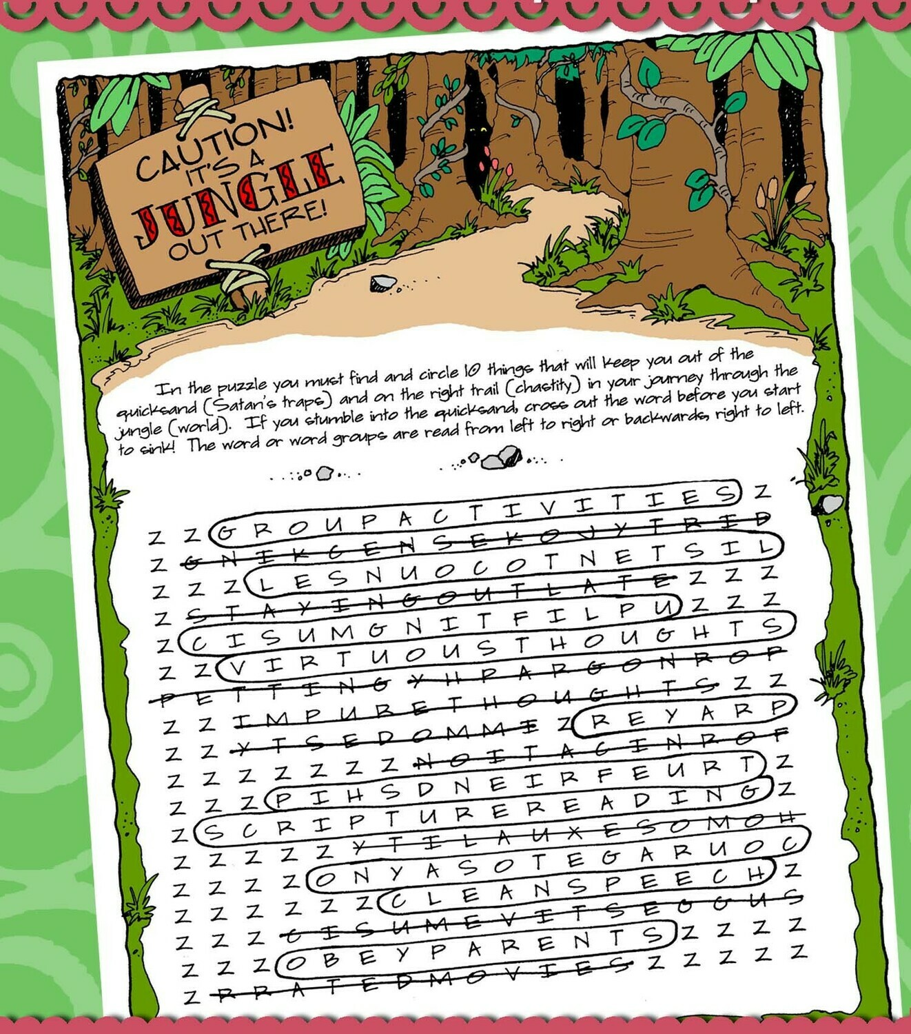 CAUTION! It&#39;s a Jungle Out There! quicksand word find puzzle