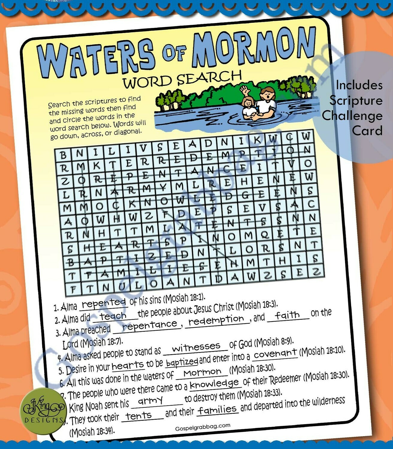 Waters of Mormon word search (baptism, Book of Mormon)