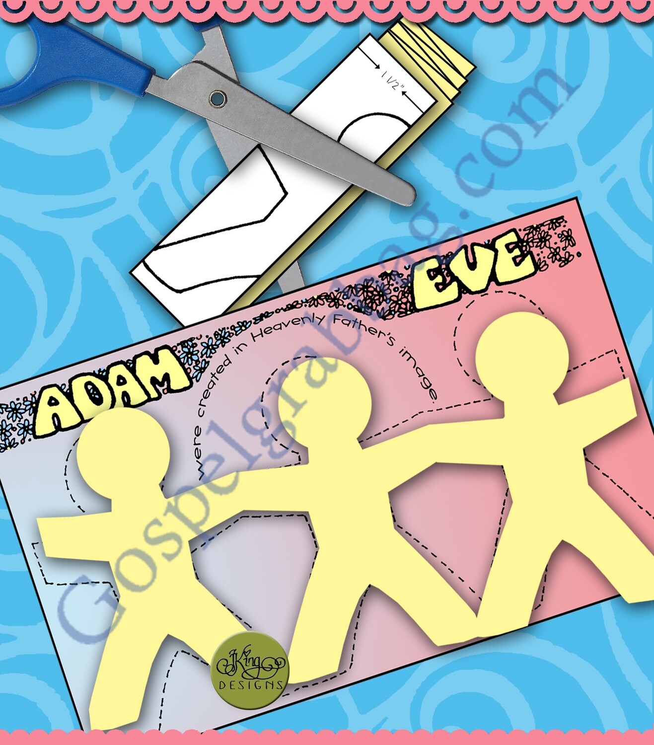 Adam and Eve Created in God&#39;s Image paper doll pleats