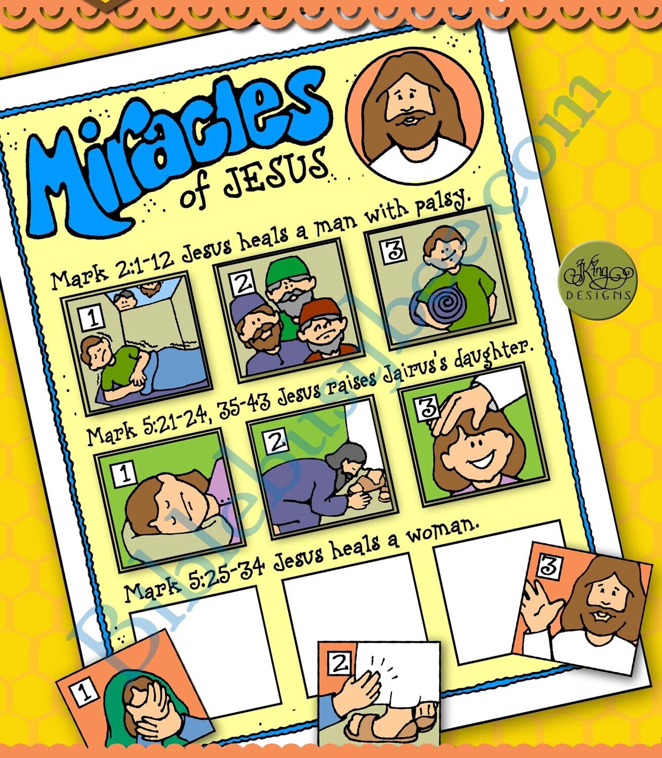 Miracles of Jesus - three stories picture-match poster
